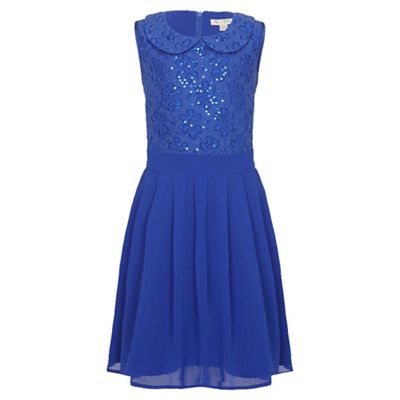 blue Sequin Collar Party Dress